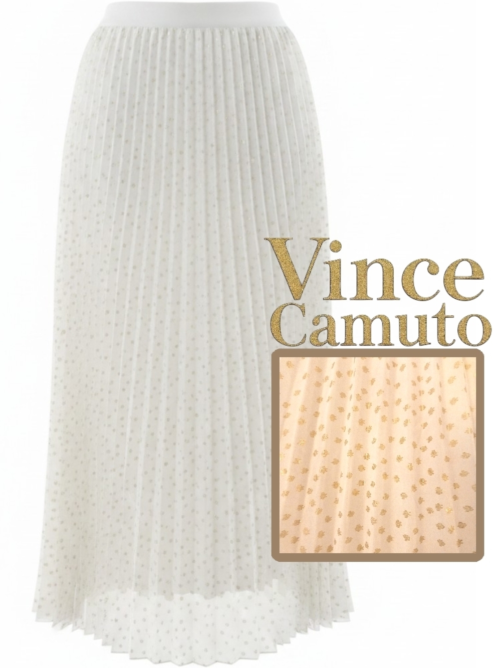 Vince Camuto White Pleated Polka Dot Maxi Skirt Size L EUC Chic Flowy - Picture 4 of 8